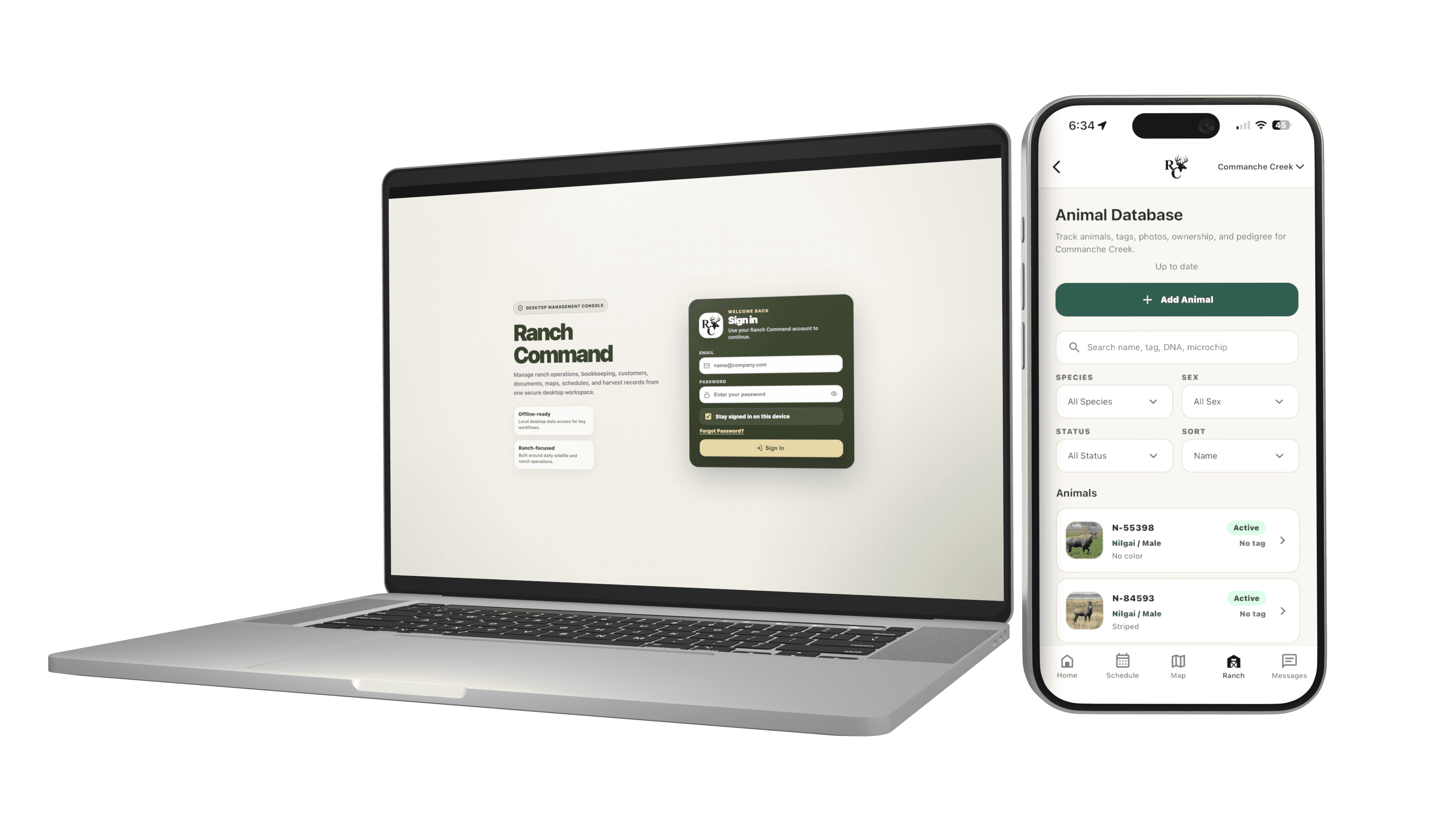 Ranch Command shown across laptop and phone workflows